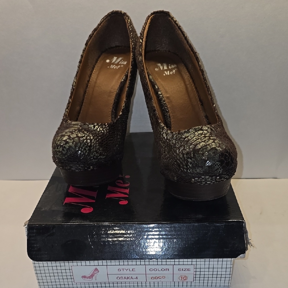 MISS ME? Women's 10 Coco Snake Print Brown Pumps